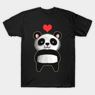 Kawaii Panda With Red Heart Over Head Cute I Love Panda T-Shirt